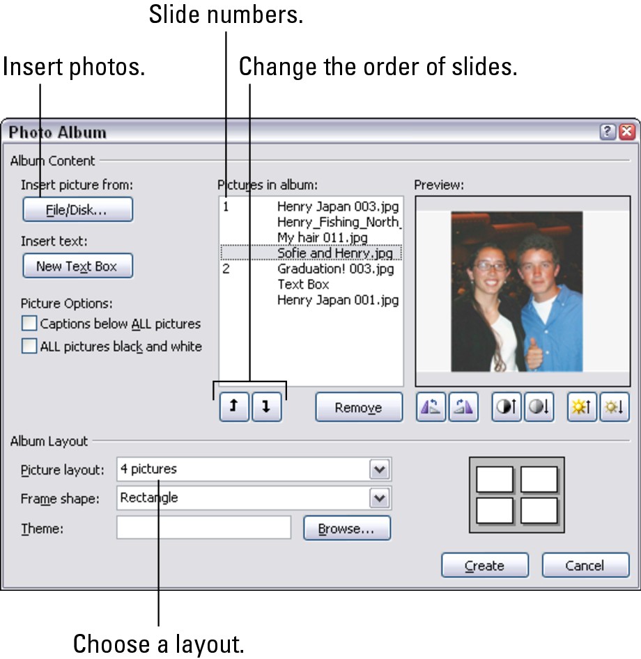 Figure 3-9: Create a photo album in this dialog box.